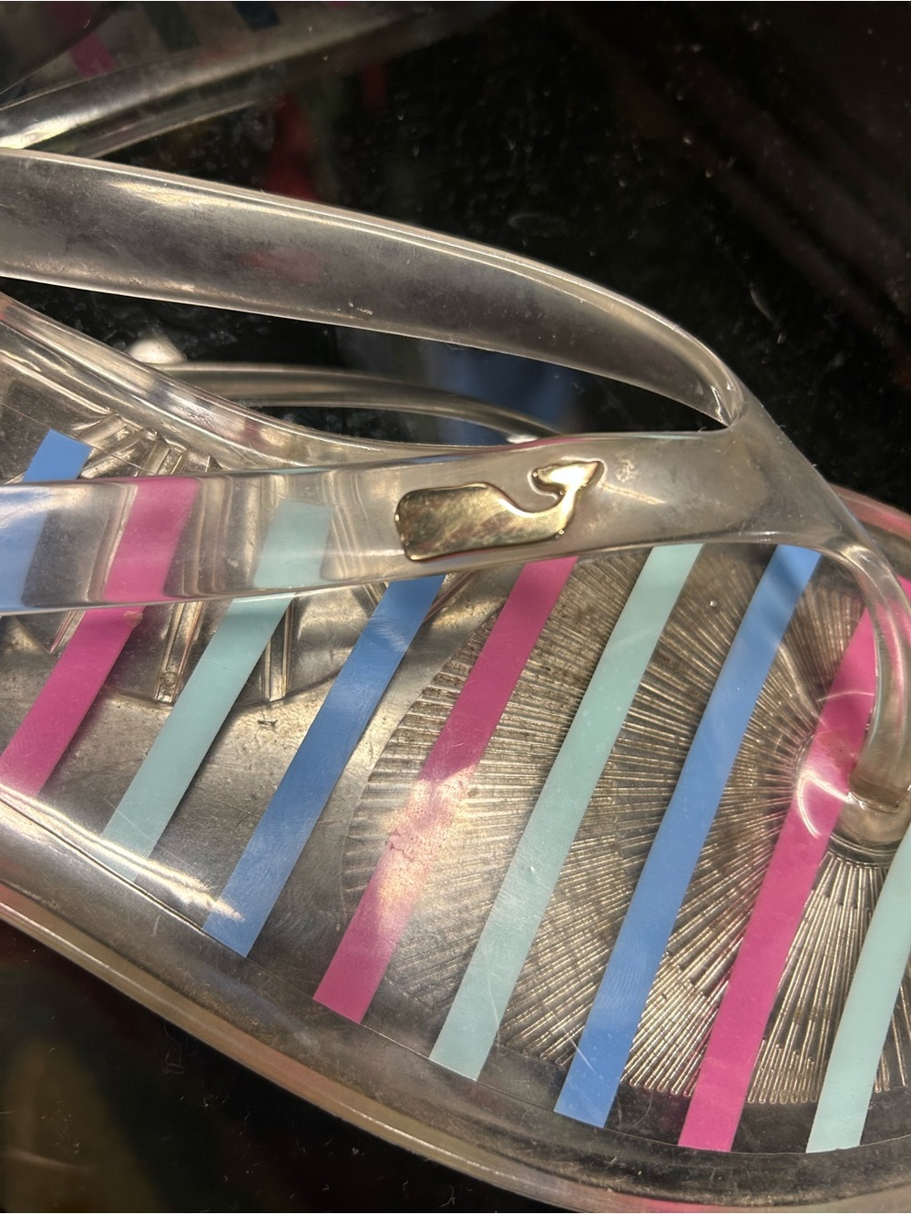 Vineyard Vines Clear Jelly Sandals with Pink, Light Blue, and Blue Stripes